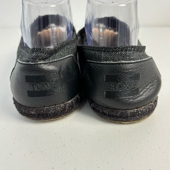 Toms Womens 10 Black Gray Chambray Canvas Slip-On Open Toe Sandals Lagenlook - Picture 6 of 11
